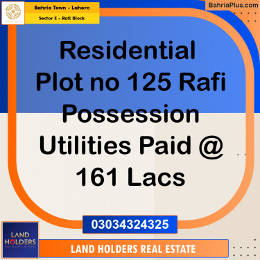 10 Marla Residential Plot for Sale in Sector E - Rafi Block -  Bahria Town, Lahore - (BP-299064)