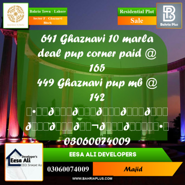 Residential Plot for Sale in Sector F - Ghaznavi Block -  Bahria Town, Lahore - (BP-299073)