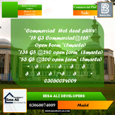 Commercial Plot for Sale in Phase 4 - G5 Commercial -  Bahria Orchard, Lahore - (BP-299081)