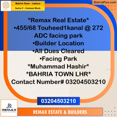 1 Kanal Residential Plot for Sale in Sector F - Tauheed Block -  Bahria Town, Lahore - (BP-299091)