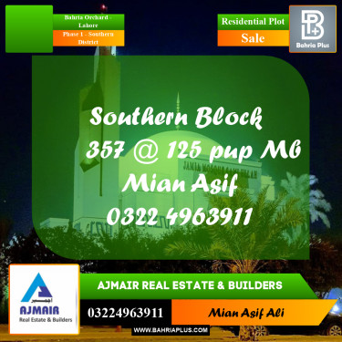 Residential Plot for Sale in Phase 1 - Southern District -  Bahria Orchard, Lahore - (BP-299143)