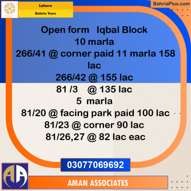 Residential Plot for Sale in Bahria Town, Lahore - (BP-299151)