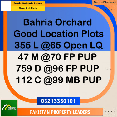 5 Marla Residential Plot for Sale in Phase 2 - L Block -  Bahria Orchard, Lahore - (BP-299192)