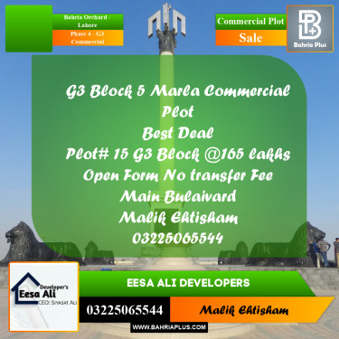 5 Marla Commercial Plot for Sale in Phase 4 - G3 Commercial -  Bahria Orchard, Lahore - (BP-299202)