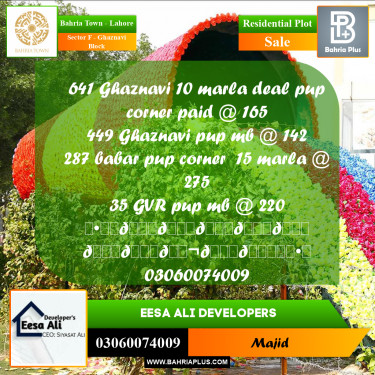 Residential Plot for Sale in Sector F - Ghaznavi Block -  Bahria Town, Lahore - (BP-299206)