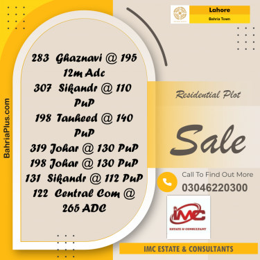 Residential Plot for Sale in Bahria Town, Lahore - (BP-299212)