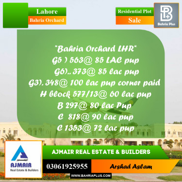 Residential Plot for Sale in Bahria Orchard, Lahore - (BP-299288)