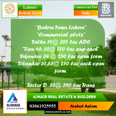 Commercial Plot for Sale in Bahria Town, Lahore - (BP-299289)