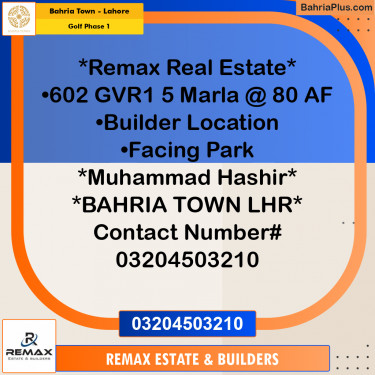 5 Marla Residential Plot for Sale in Golf Phase 1 -  Bahria Town, Lahore - (BP-299302)