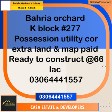6 Marla Residential Plot for Sale in Phase 2 - K Block -  Bahria Orchard, Lahore - (BP-299474)