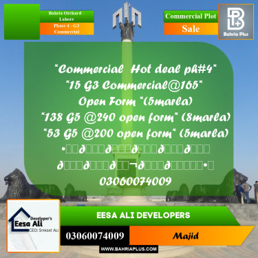 Commercial Plot for Sale in Phase 4 - G3 Commercial -  Bahria Orchard, Lahore - (BP-299488)
