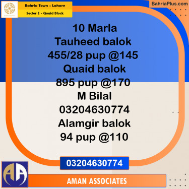 10 Marla Residential Plot for Sale in Sector E - Quaid Block -  Bahria Town, Lahore - (BP-299527)