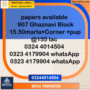 Residential Plot for Sale in Sector F - Ghaznavi Block -  Bahria Town, Lahore - (BP-299536)