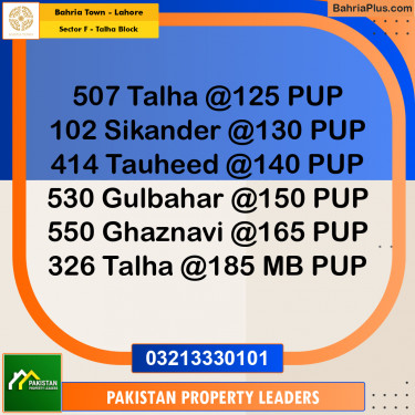 10 Marla Residential Plot for Sale in Sector F - Talha Block -  Bahria Town, Lahore - (BP-299560)