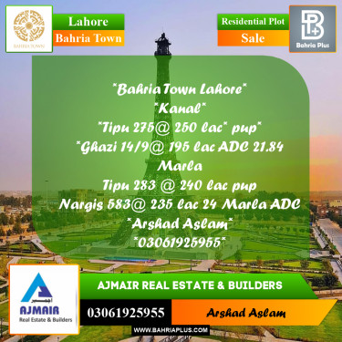 Residential Plot for Sale in Bahria Town, Lahore - (BP-299563)