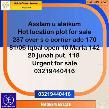 Residential Plot for Sale in Overseas C -  Bahria Town, Lahore - (BP-299644)