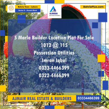 5 Marla Residential Plot for Sale in Sector E - Jinnah Block -  Bahria Town, Lahore - (BP-299663)