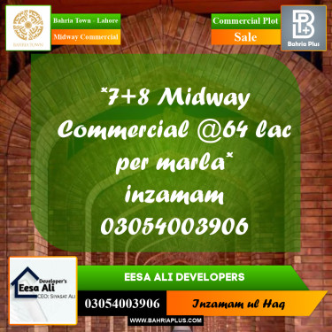 Commercial Plot for Sale in Midway Commercial -  Bahria Town, Lahore - (BP-299671)