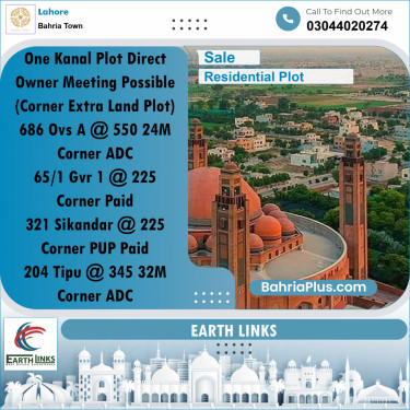 1 Kanal Residential Plot for Sale in Bahria Town, Lahore - (BP-299673)
