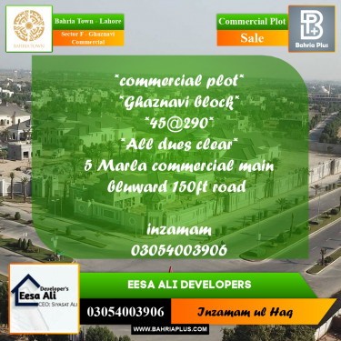 Commercial Plot for Sale in Sector F - Ghaznavi Commercial -  Bahria Town, Lahore - (BP-299684)