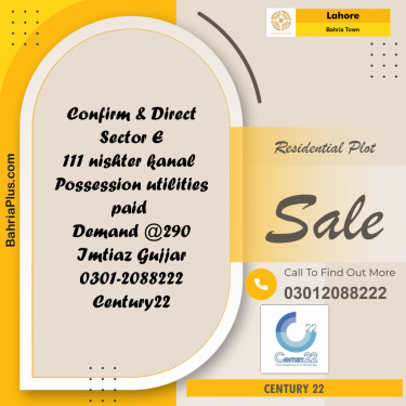 1 Kanal Residential Plot for Sale in Bahria Town, Lahore - (BP-299686)