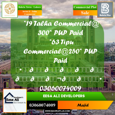 Commercial Plot for Sale in Sector F - Talha Commercial -  Bahria Town, Lahore - (BP-299735)