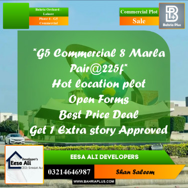 8 Marla Commercial Plot for Sale in Phase 4 - G5 Commercial -  Bahria Orchard, Lahore - (BP-299768)
