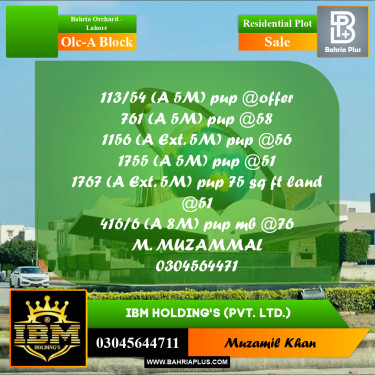 5 Marla Residential Plot for Sale in OLC-A Block -  Bahria Orchard, Lahore - (BP-299777)