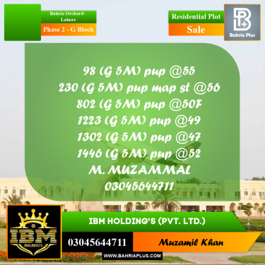 5 Marla Residential Plot for Sale in Phase 2 - G Block -  Bahria Orchard, Lahore - (BP-299779)