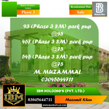 8 Marla Residential Plot for Sale in Phase 3 -  Bahria Orchard, Lahore - (BP-299780)