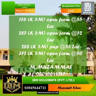 5 Marla Residential Plot for Sale in Phase 2 - K Block -  Bahria Orchard, Lahore - (BP-299781)