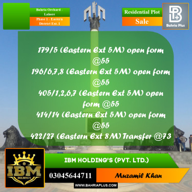 5 Marla Residential Plot for Sale in Phase 1 - Eastern District Ext. I -  Bahria Orchard, Lahore - (BP-299783)