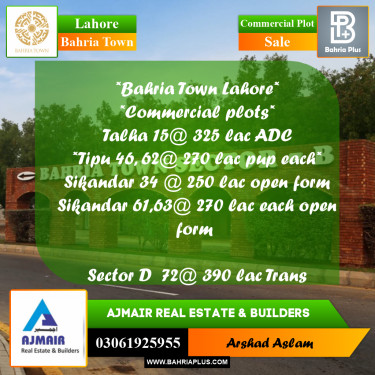 Commercial Plot for Sale in Bahria Town, Lahore - (BP-299797)