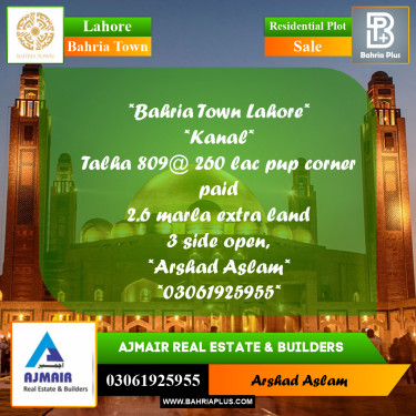 Residential Plot for Sale in Bahria Town, Lahore - (BP-299800)
