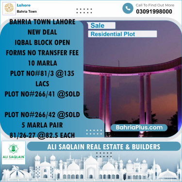 10 Marla Residential Plot for Sale in Bahria Town, Lahore - (BP-299812)