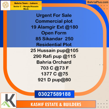12 Marla Residential Plot for Sale in Sector C - Nargis/Hussain Block -  Bahria Town, Lahore - (BP-299813)