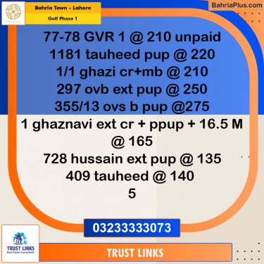1 Kanal Residential Plot for Sale in Golf Phase 1 -  Bahria Town, Lahore - (BP-299859)