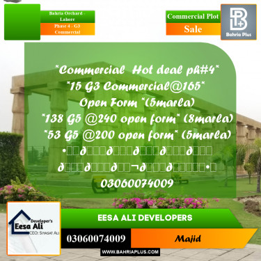Commercial Plot for Sale in Phase 4 - G3 Commercial -  Bahria Orchard, Lahore - (BP-299875)