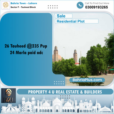 1 Kanal Residential Plot for Sale in Sector F - Tauheed Block -  Bahria Town, Lahore - (BP-299940)