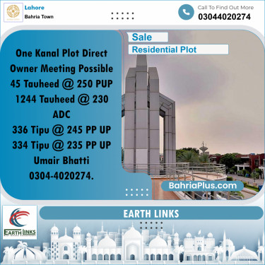 1 Kanal Residential Plot for Sale in Bahria Town, Lahore - (BP-299947)