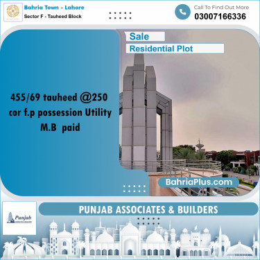 Residential Plot for Sale in Sector F - Tauheed Block -  Bahria Town, Lahore - (BP-299974)