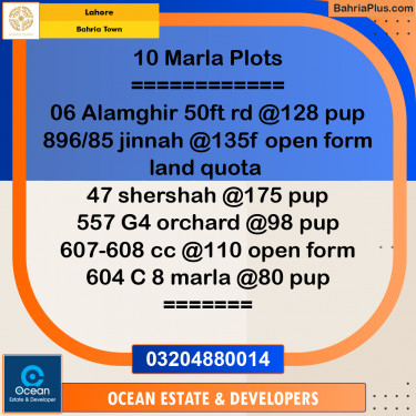 10 Marla Residential Plot for Sale in Bahria Town, Lahore - (BP-300031)