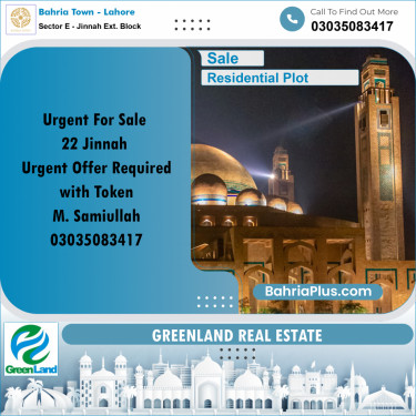 Residential Plot for Sale in Sector E - Jinnah Ext. Block -  Bahria Town, Lahore - (BP-300052)