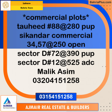 Commercial Plot for Sale in Bahria Town, Lahore - (BP-300080)