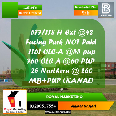 Residential Plot for Sale in Bahria Orchard, Lahore - (BP-300086)