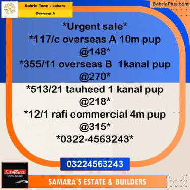 10 Marla Residential Plot for Sale in Overseas A -  Bahria Town, Lahore - (BP-300137)