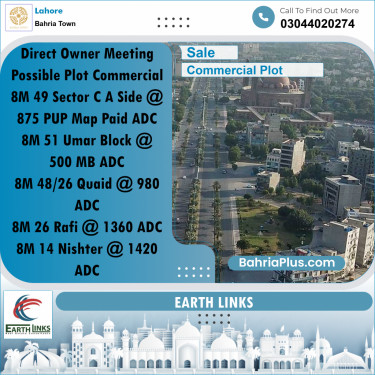 8 Marla Commercial Plot for Sale in Bahria Town, Lahore - (BP-300219)