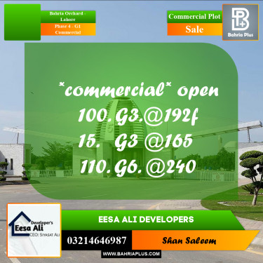 Commercial Plot for Sale in Phase 4 - G1 Commercial -  Bahria Orchard, Lahore - (BP-300227)