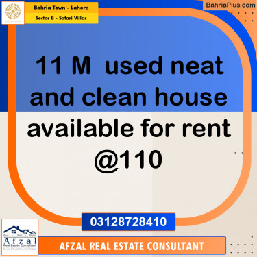 11 Marla Residential House for Rent in Sector B - Safari Villas -  Bahria Town, Lahore - (BP-300233)