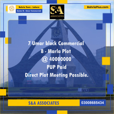 8 Marla Commercial Plot for Sale in Sector B - Umer Commercial -  Bahria Town, Lahore - (BP-300234)